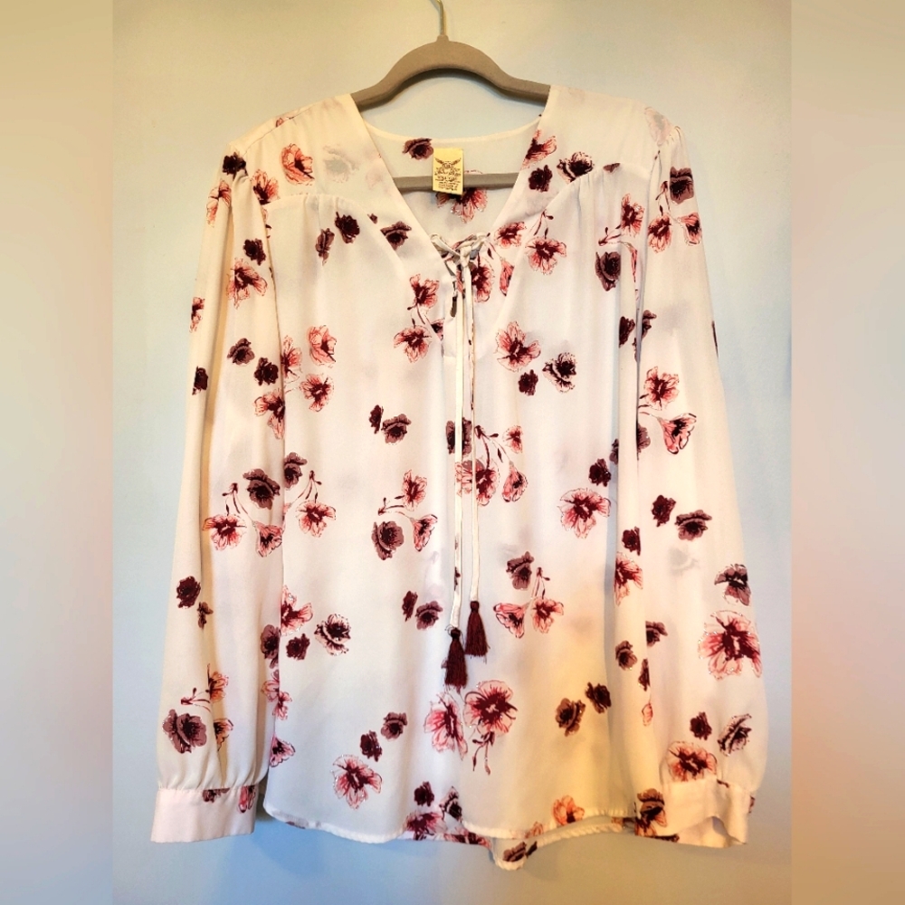 4 for $30 🌈 Faded Glory bohemian floral print tie neck blouse size XXL (20)